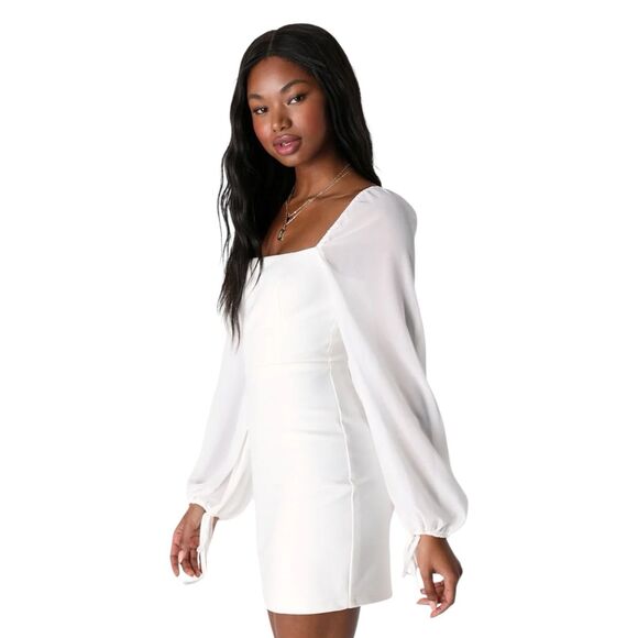 Lulus Mini Dress Womens XS Lace-Up LWD Balloon Sleeve Party Club Delightful Love - Picture 5 of 12